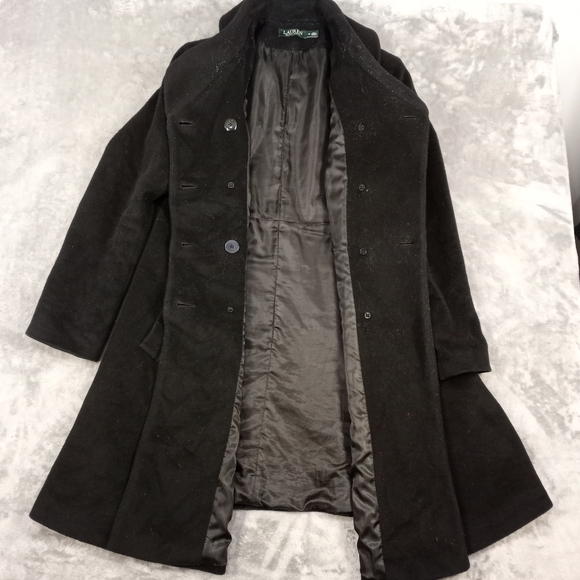 Ralph Lauren Women's Vintage Elegant Black Double-Breasted Long Coat Size 12 - Picture 2 of 15